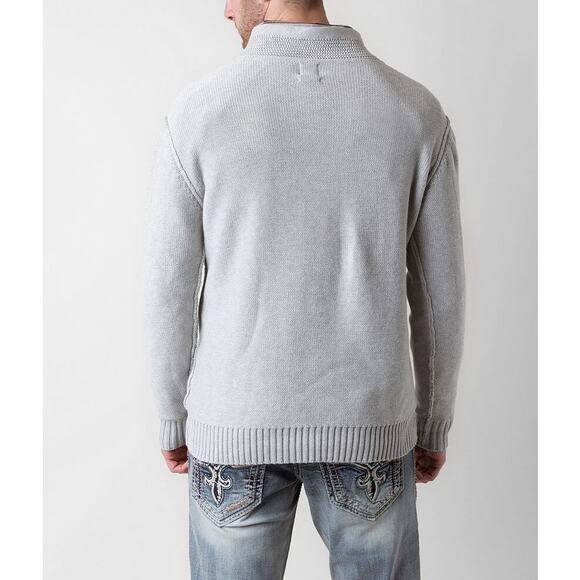 JB HOLT Mens Fulton Lincoln Cotton Chunky Sweater Shawl Size Large Gray Dadcore - Picture 4 of 12